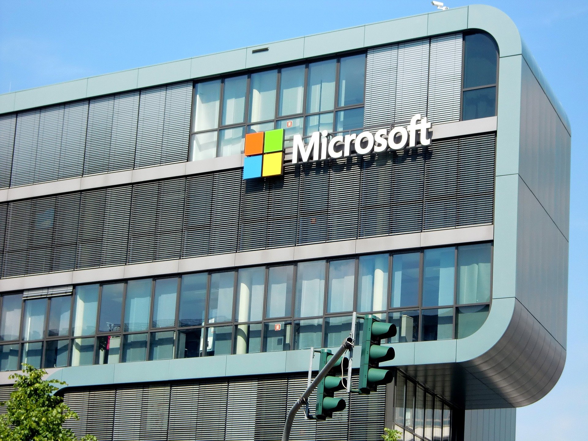 Microsoft logo on building facade